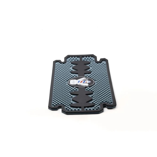Tapete Termico Antideslizante Con Diseno Navaja Para Barberia Silicon Negro/gris