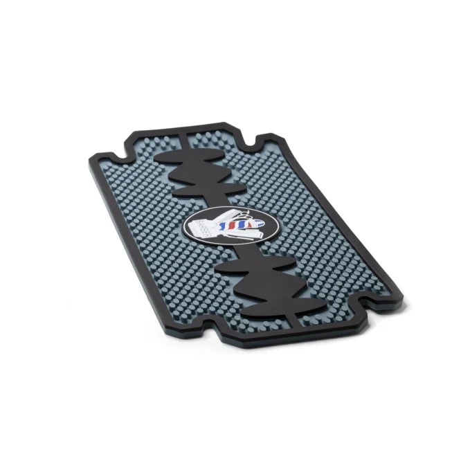 Tapete Termico Antideslizante Con Diseno Navaja Para Barberia Silicon Negro/gris