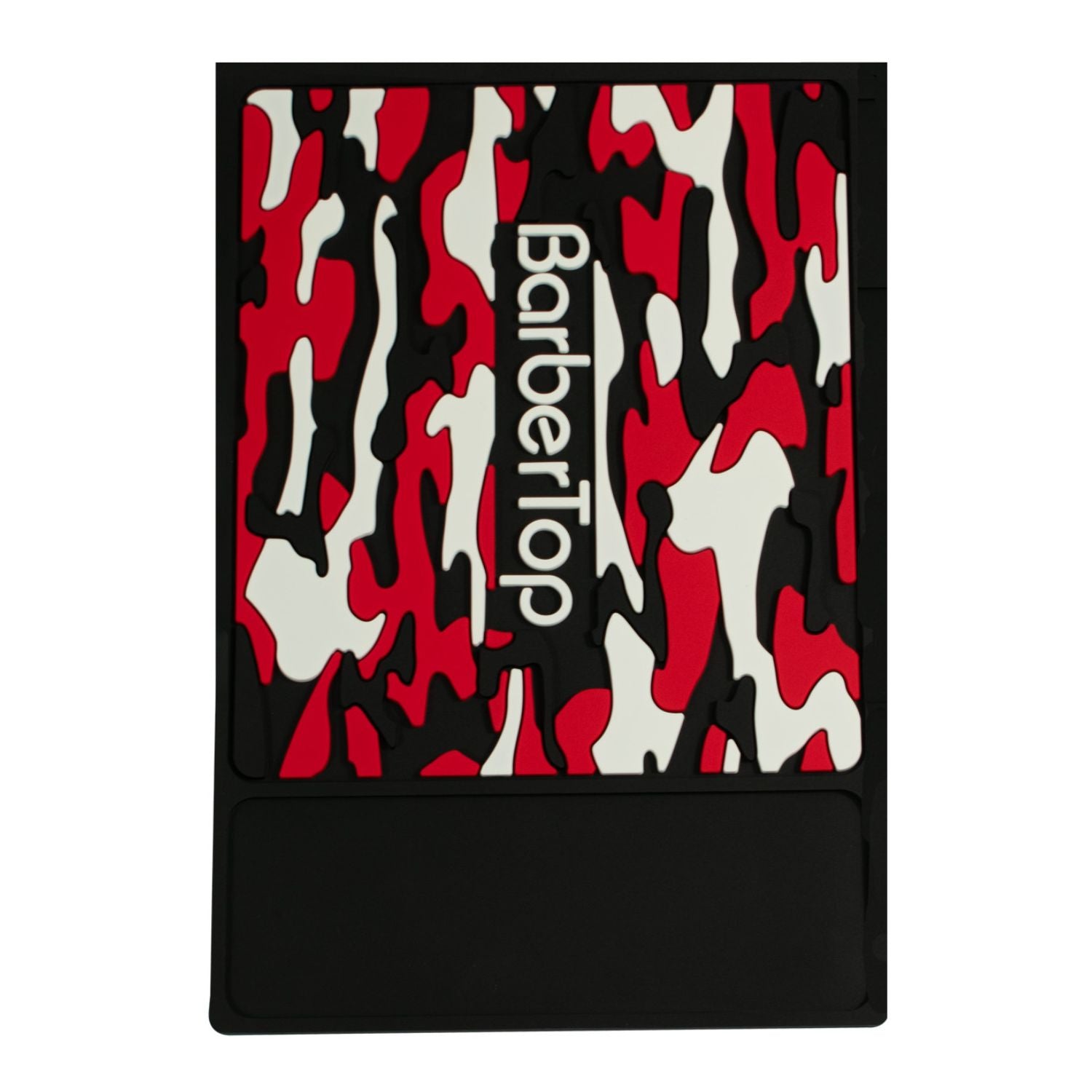 Tapete Para Barberia Con 1 Seccion Diseño Camuflaje Silicon Negro/rojo