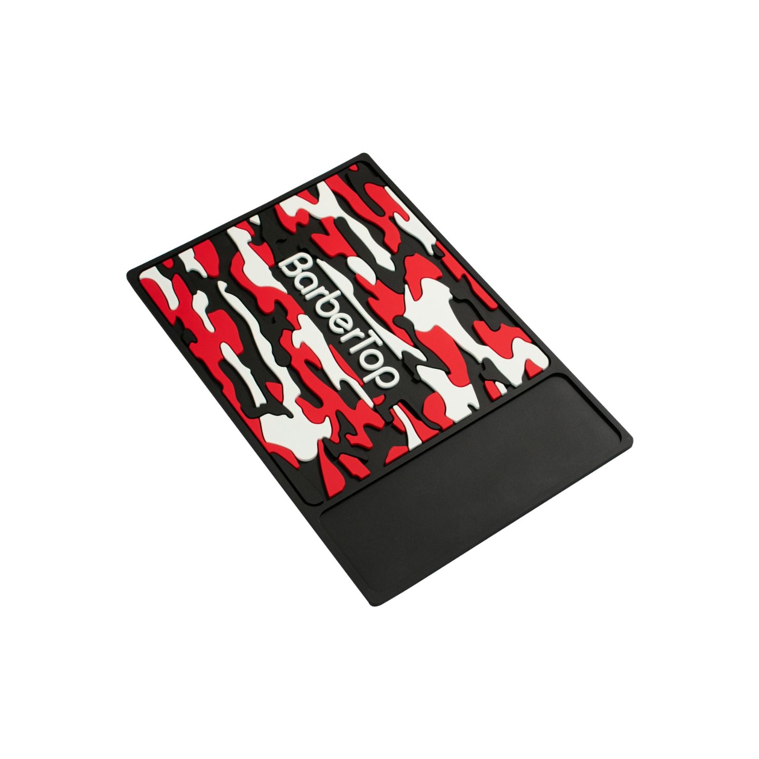 Tapete Para Barberia Con 1 Seccion Diseño Camuflaje Silicon Negro/rojo