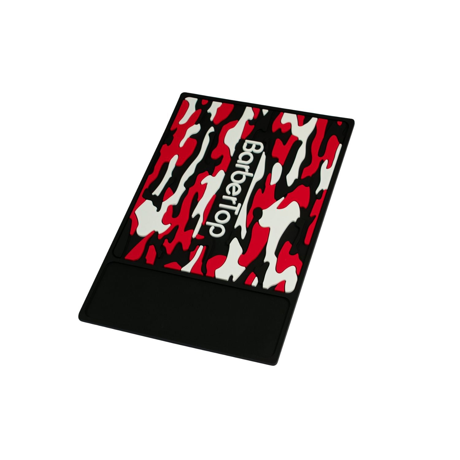 Tapete Para Barberia Con 1 Seccion Diseño Camuflaje Silicon Negro/rojo